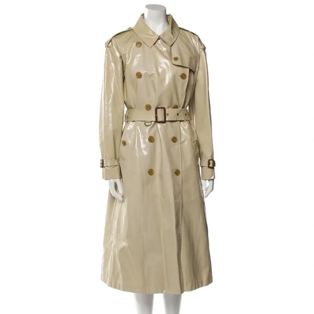 Burberry Beige Patent Double-Breasted Trench Coat - Picture 7 of 14